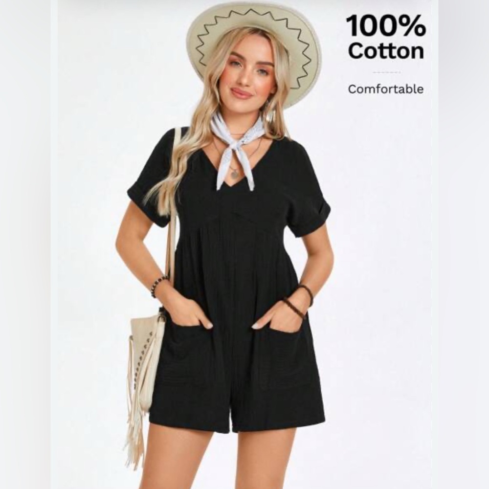 NWT Emery Rose Black Short Sleeve Romper, Size 1XL/14
